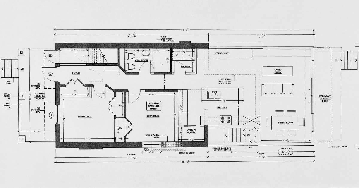 2D Black and White Floor Plan with Furniture