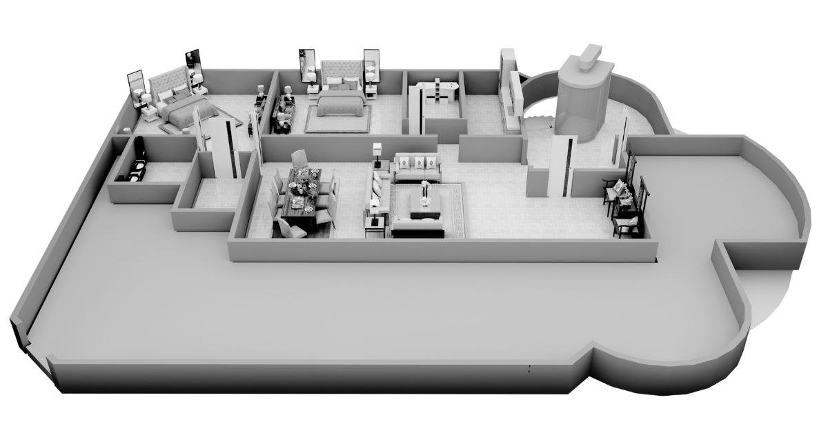 3D Black and White Floor Plan